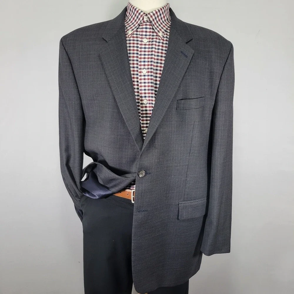 Polo University Men's‎ Sport Coat Two Button Gray Houndstooth Wool About 48L